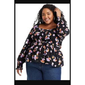 282 Ava & Viv Women's Plus Size Long Sleeve Peplum Top